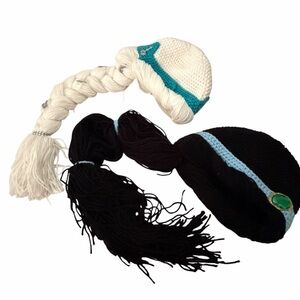 Girls Handmade Costume Frozen Elsa  & Jasmine Winter Knitted Hats with Ponytail